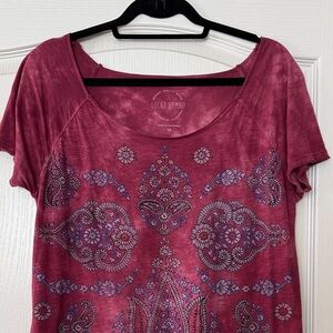 Lucky Brand Women's Burgundy Short Sleeve Tee